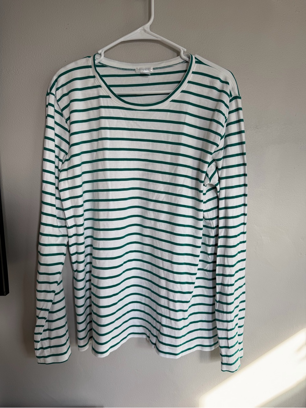 Lake Striped Pima Cotton Long Sleeve Shirt Pajama Top Green White XL